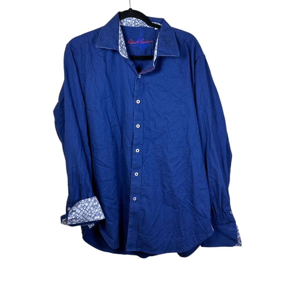 Robert Graham Navy Blue Embossed Classic Fit Long Sleeve Button Down Shirt XL